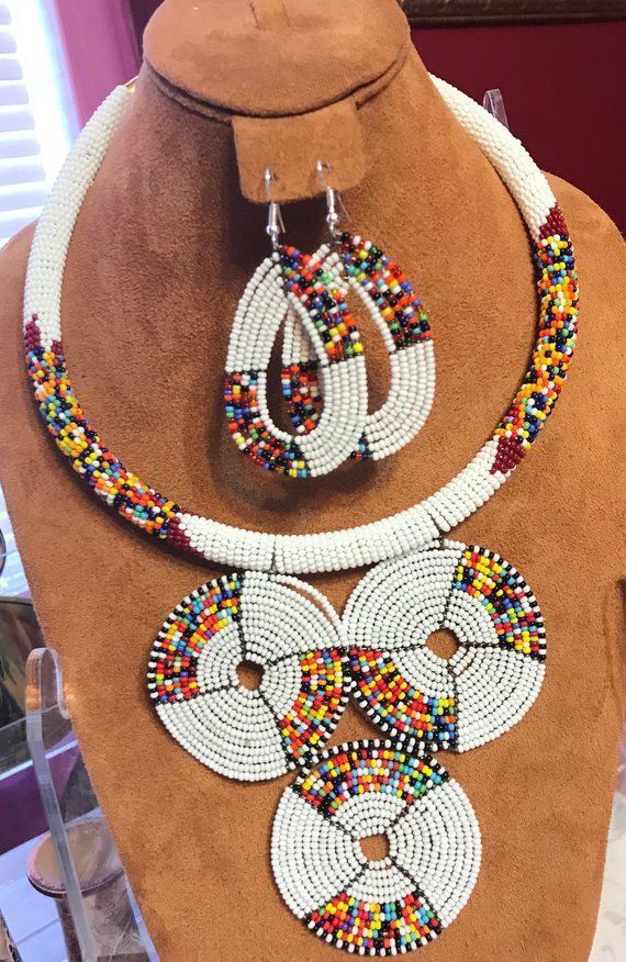 Fine beaded necklace with matching ears
