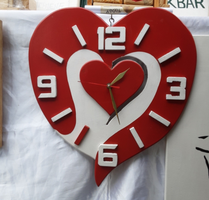 Heart shaped wooden wall clock